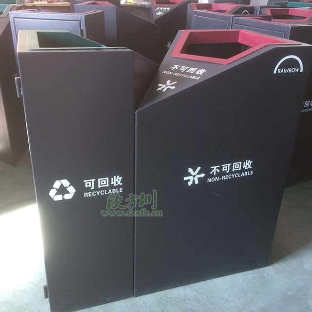蘇州天虹商場(chǎng)鋼板噴塑分類(lèi)垃圾桶廠(chǎng)家生產(chǎn)圖