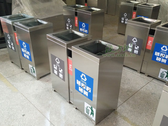 上海商場(chǎng)室內不銹鋼分類(lèi)果皮箱高檔精致