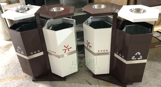 戶(hù)外景區六角鋼制分類(lèi)垃圾桶生產(chǎn)圖