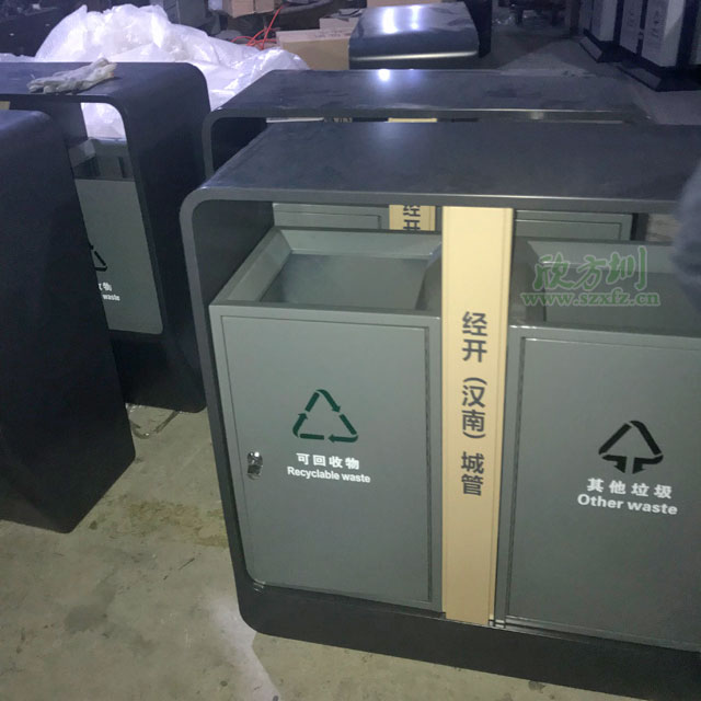 戶(hù)外鋼制環(huán)衛垃圾桶工廠(chǎng)制作成品圖