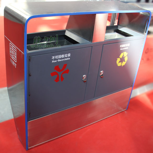 戶(hù)外鋼制環(huán)衛垃圾桶欣方圳展廳不銹鋼材質(zhì)樣品展示