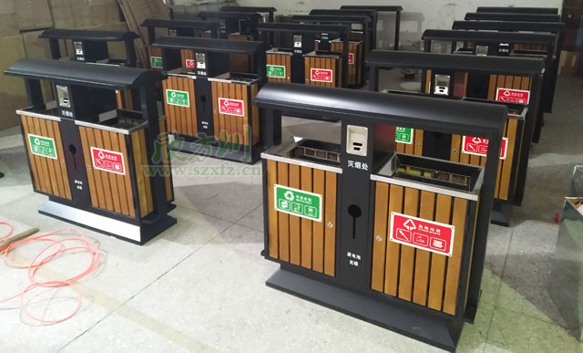 福建廈門(mén)學(xué)院戶(hù)外鋼木分類(lèi)垃圾桶工廠(chǎng)生產(chǎn)圖