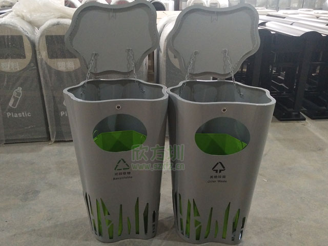 深圳前海商業(yè)街戶(hù)外異形金屬果皮箱